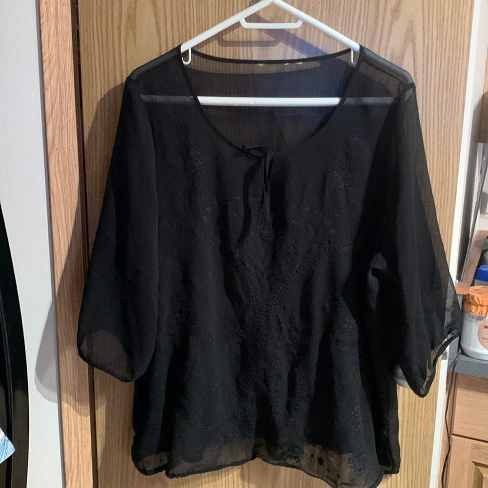 Black sheer embroidered top